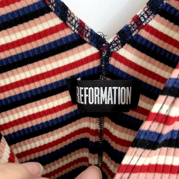 Reformation Bodysuit Red Blue White Stripe Top Womens Small - Picture 9 of 11